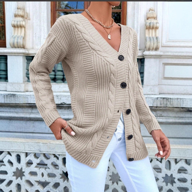 Damen Strickjacke mit Kabelmuster und klassischen Knopfdetails Drune