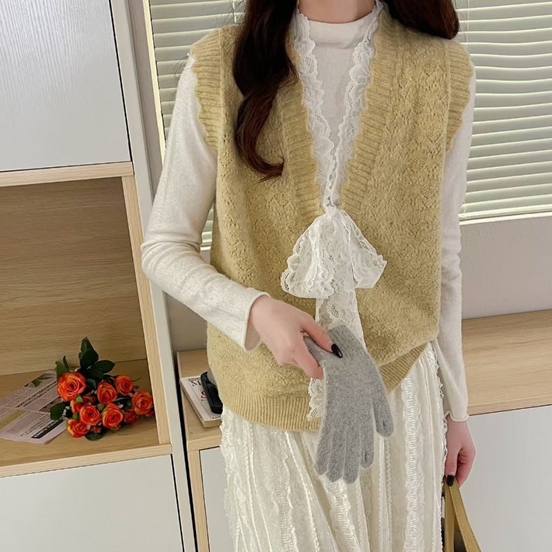 Damen Elegante Strickweste mit Rüschendetails Drune