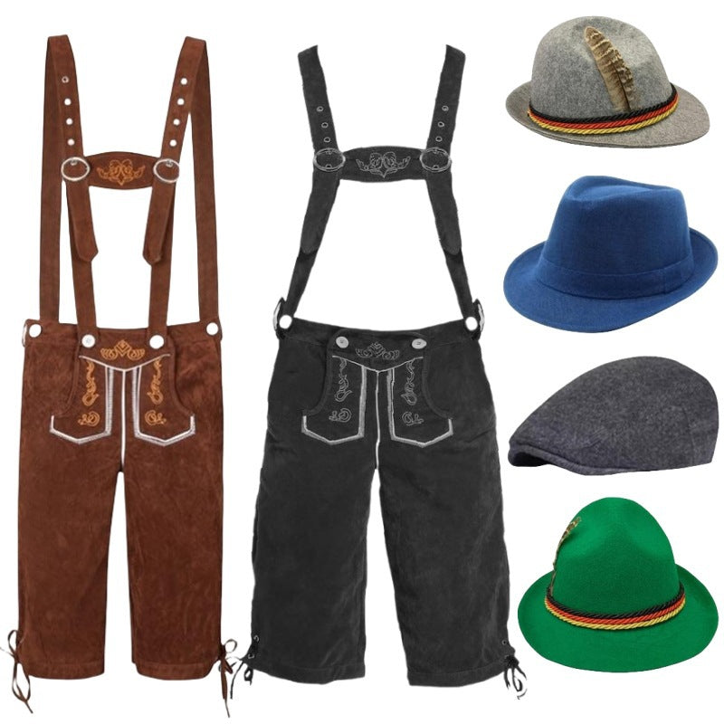 Herren nan kurze Trachtenlederhose mit verstellbaren Trägern und traditionellen Stickereien Drune