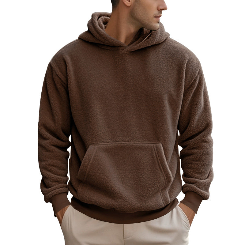 Herren Hoodie aus kuscheligem Teddy-Fleece mit Kängurutasche und breiten Bündchen Drune