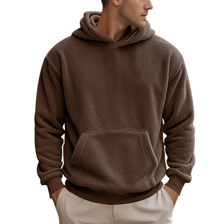 Herren Hoodie aus kuscheligem Teddy-Fleece mit Kängurutasche und breiten Bündchen Drune
