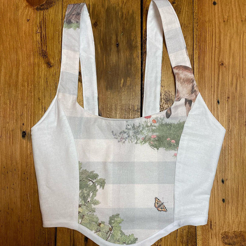 Damen Crop Top mit kunstvollem Flora-Design und verstellbaren Trägern Drune