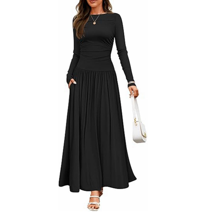 Damen Maxikleid mit langem Arm und praktischem Taschen-Design Drune