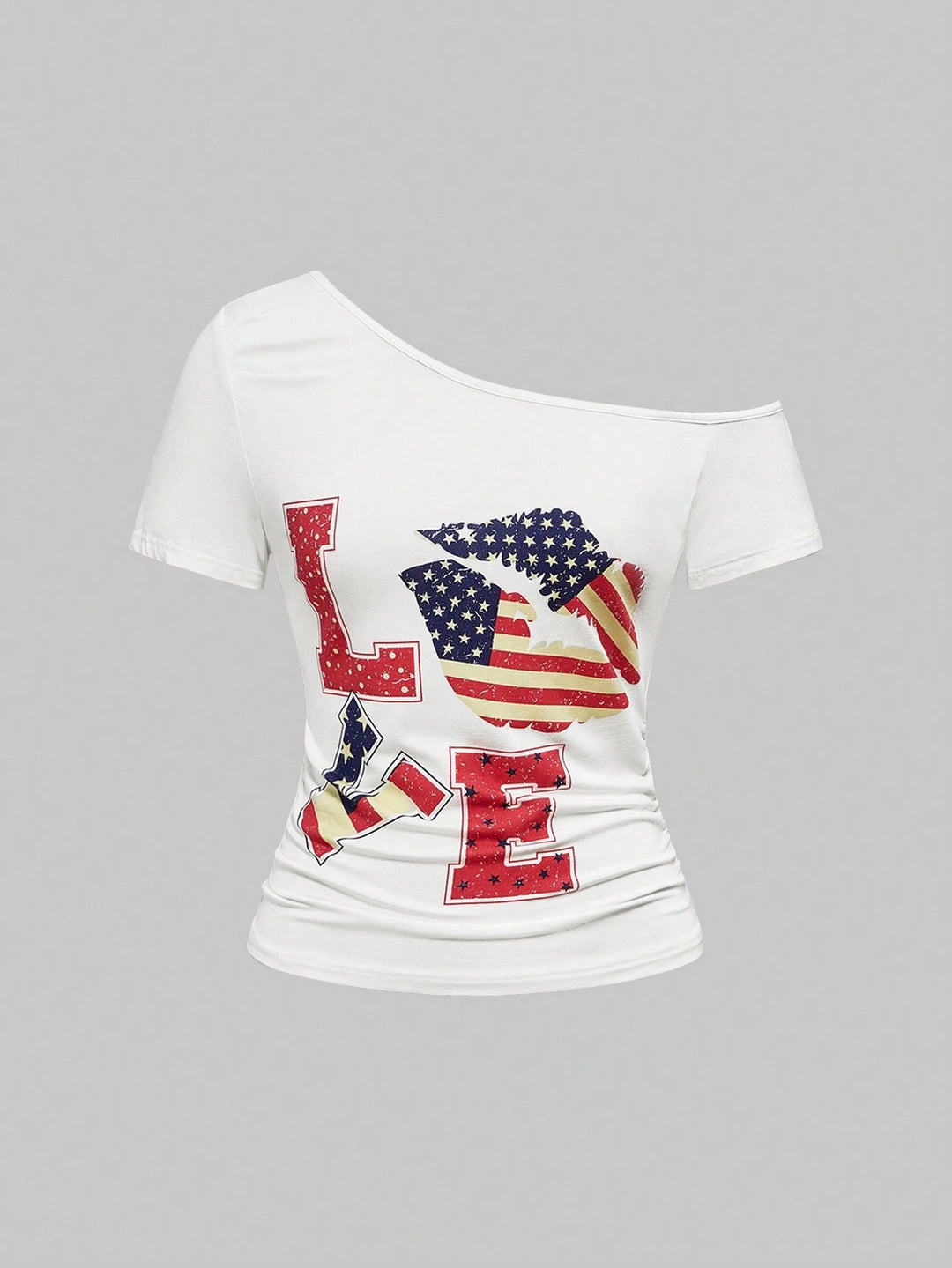 Damen Modisches Shirt mit großzügigem Ausschnitt und einzigartigem Grafikdesign Drune