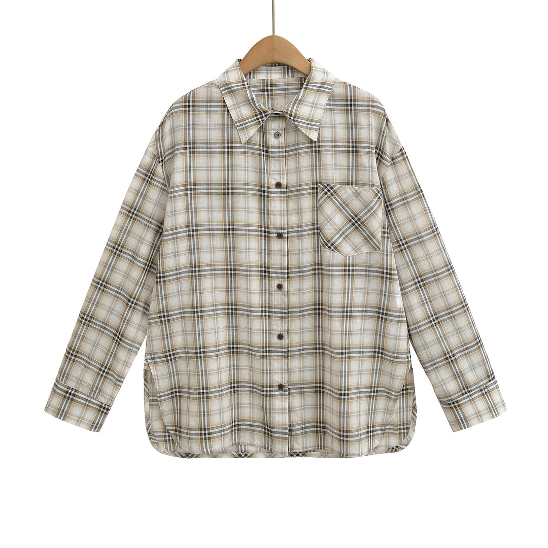 Damen lässige Karoshirt mit oversized Schnitt und praktischer Brusttasche Drune