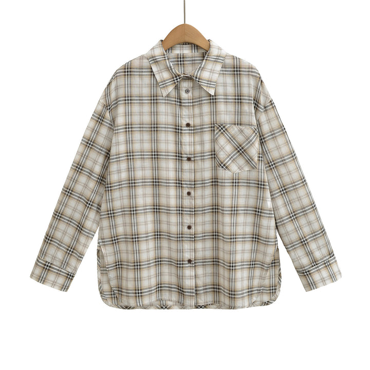 Damen lässige Karoshirt mit oversized Schnitt und praktischer Brusttasche Drune