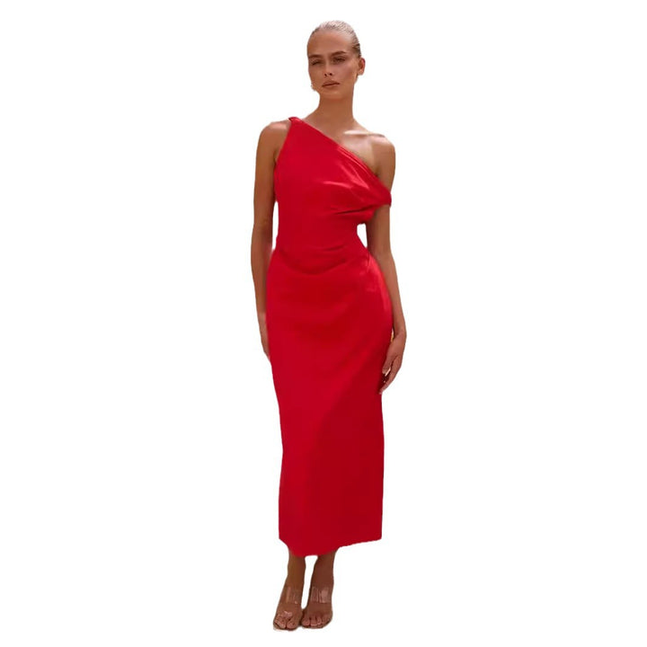 Damen Elegantes Langarmkleid mit asymmetrischem Design und raffinierten Drapierungen Drune