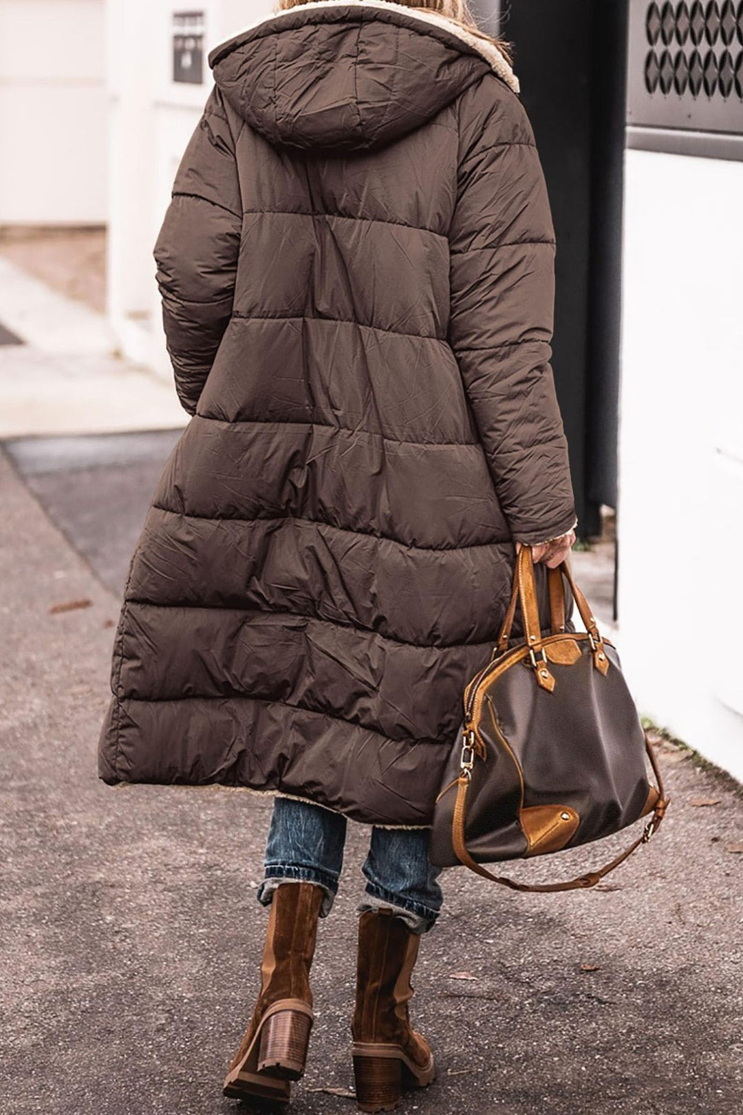 Damen Lange Steppjacke mit kuscheligem Innenfutter und modischer Kapuze Drune