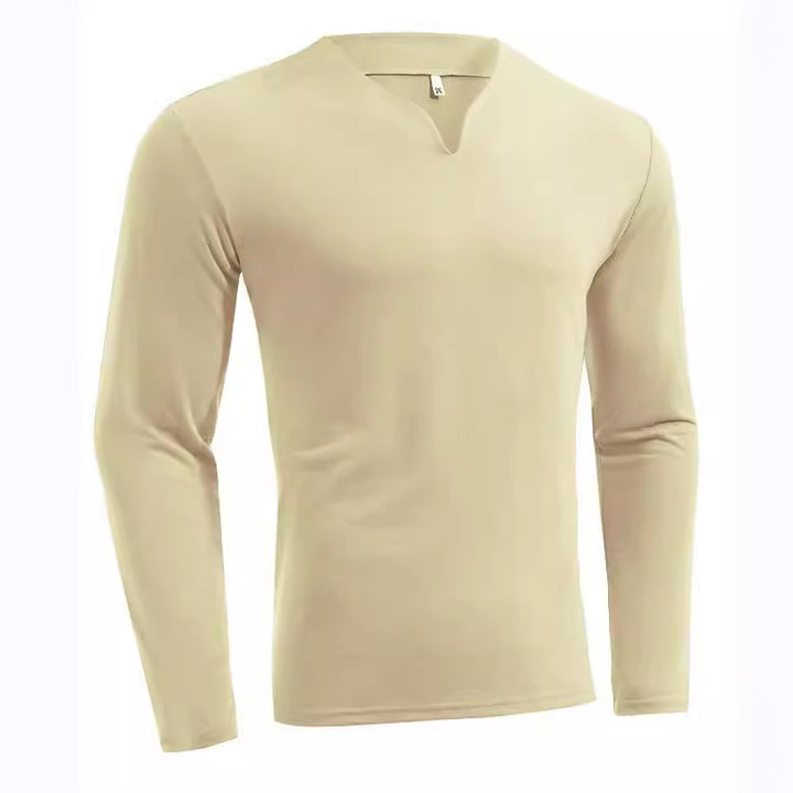Herren nan Langarmshirt mit V-Ausschnitt Slim Fit Baumwollmix und elastischem Komfortbund Drune