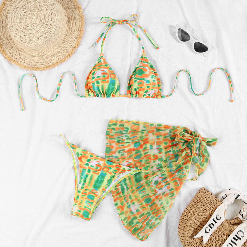 Damen Triangel-Bikini mit hochwertigem Bindeband und modischer Wickelrock-Optik Drune