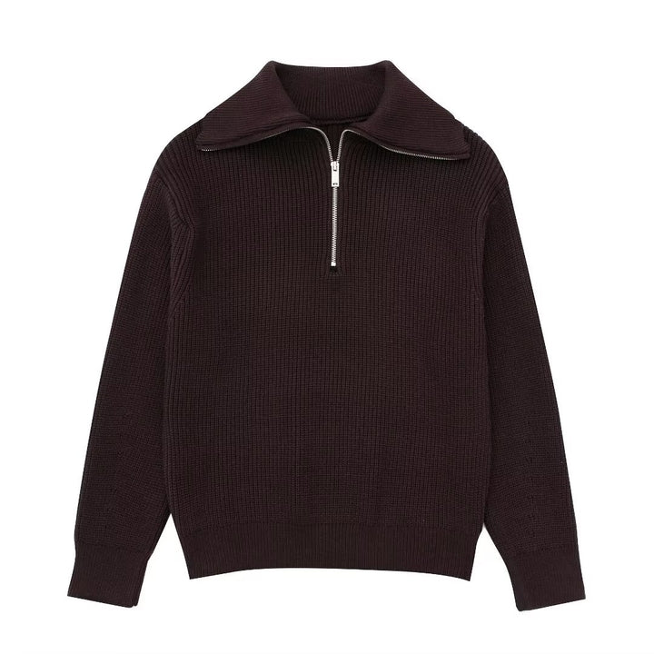 Damen Strickpullover mit hohem Kragen und Reißverschluss Drune