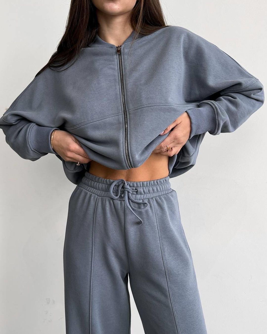 Damen Sportliches Lounge-Set mit Reißverschlussjacke und weiten Hosen Drune
