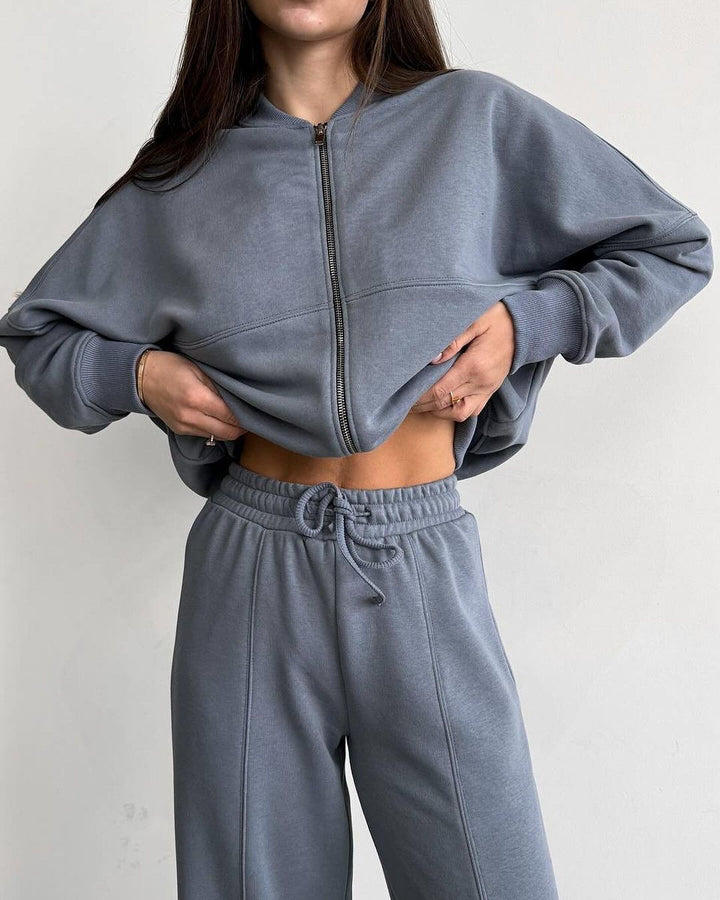 Damen Sportliches Lounge-Set mit Reißverschlussjacke und weiten Hosen Drune