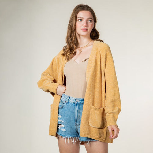 Damen Kuschelige Strickjacke mit seitlichen Taschen und offener Front Drune