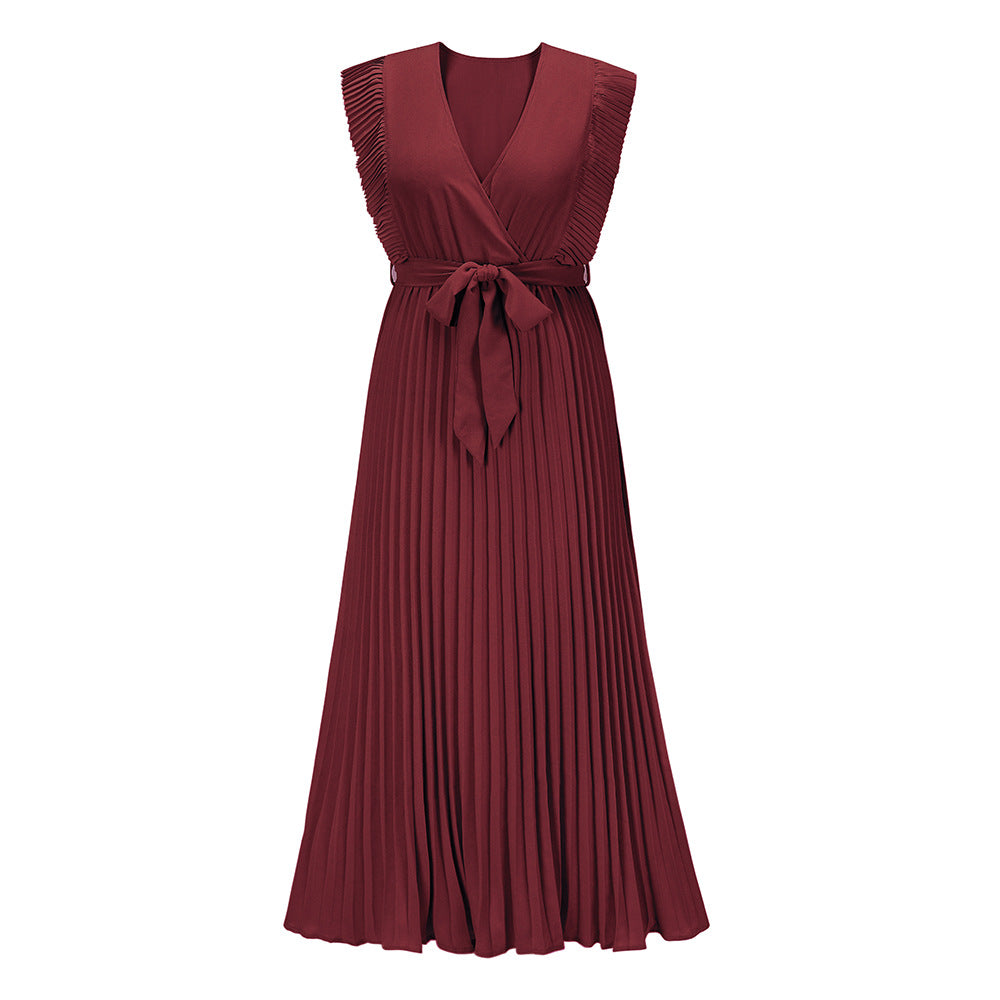 Damen Plissee Maxikleid mit Wickeloptik und taillierbarem Gürtel Drune