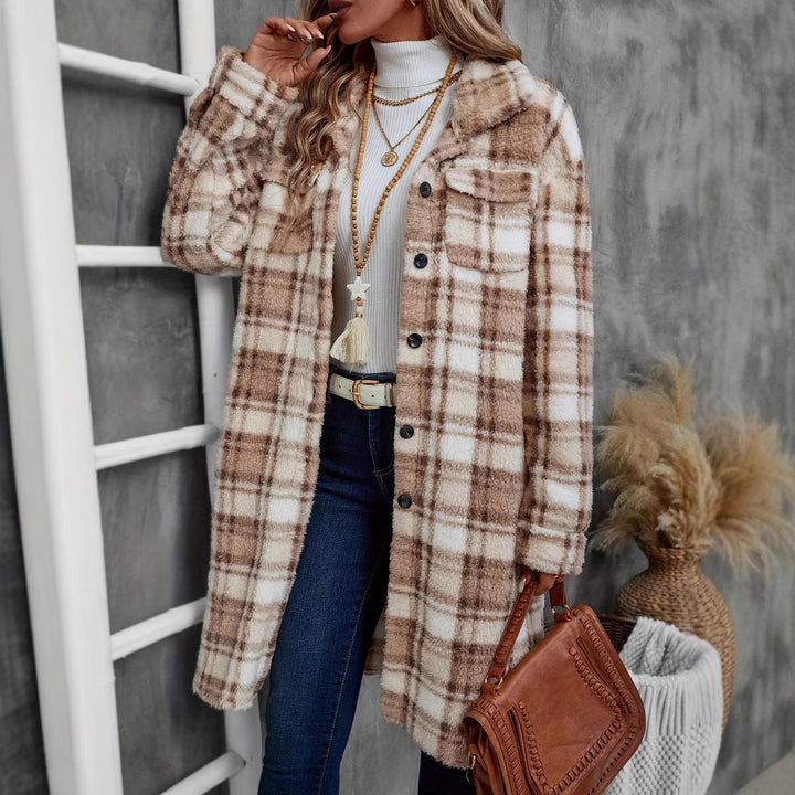 Damen Plüsch Jacke mit Karomuster Drune