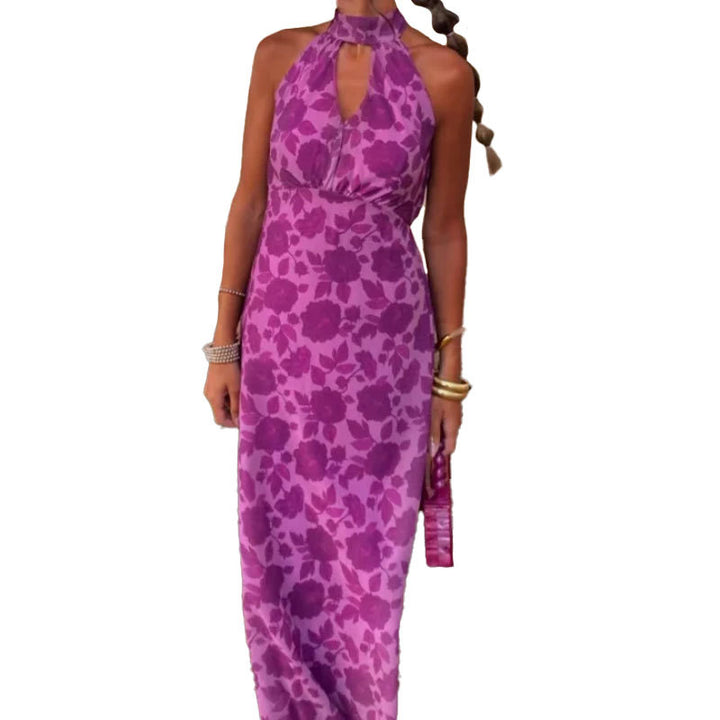 Damen Maxikleid mit schickem Schlüssel-Ausschnitt und floralem Design Drune