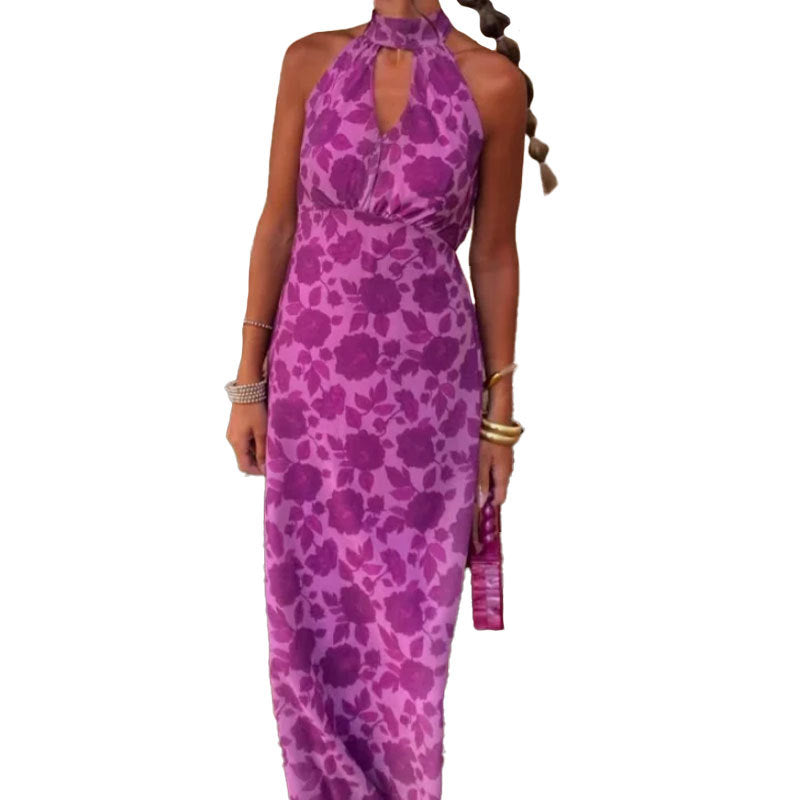 Damen Maxikleid mit floralem Chiffon und eleganter Halskrause Drune