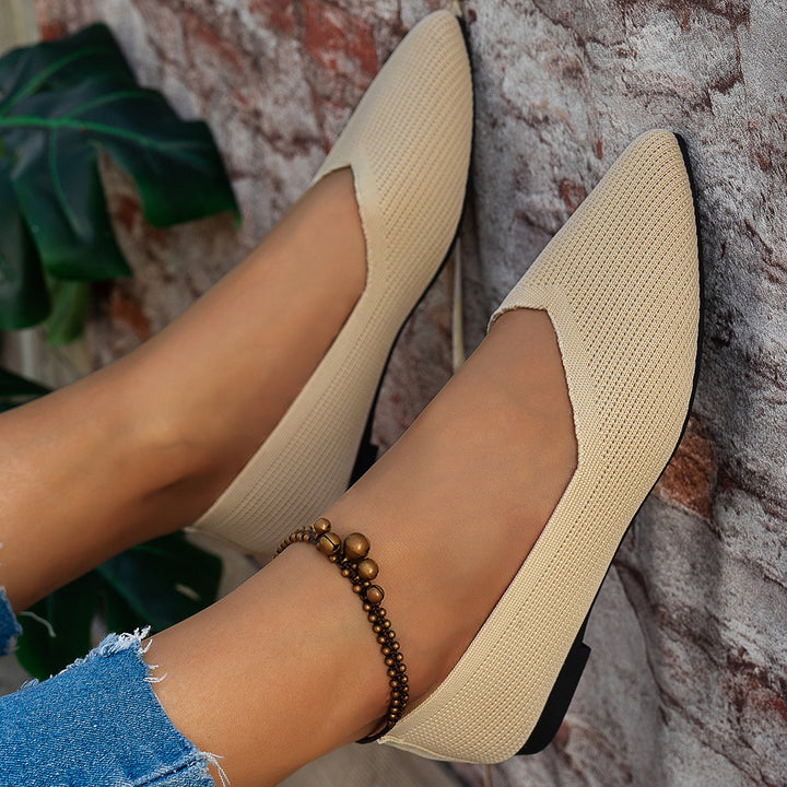 Damen elegante Ballerinas mit tiefem V-Ausschnitt und atmungsaktiver Obermaterialstruktur Drune