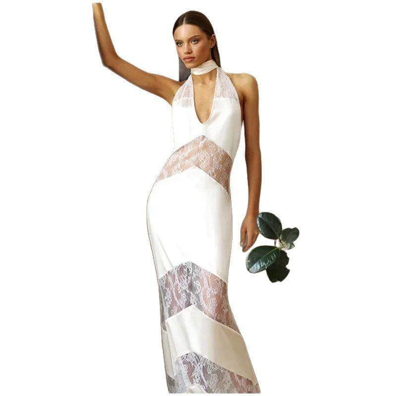 Damen Elegantes Maxikleid mit verführerischem Spitzenbesatz Drune