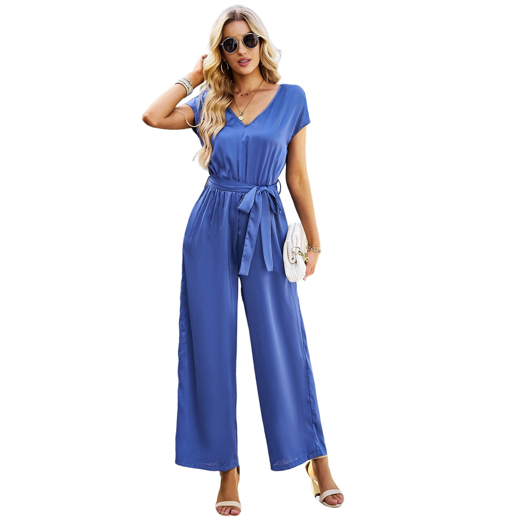 Damen Elegant geschnittener Jumpsuit mit weitem Bein und Taillengürtel Drune