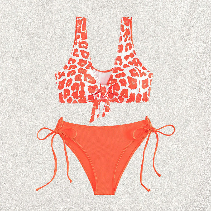 Damen Triangel-Bikini Set mit verspieltem Leopardenmuster und praktischen Bindebändern Drune
