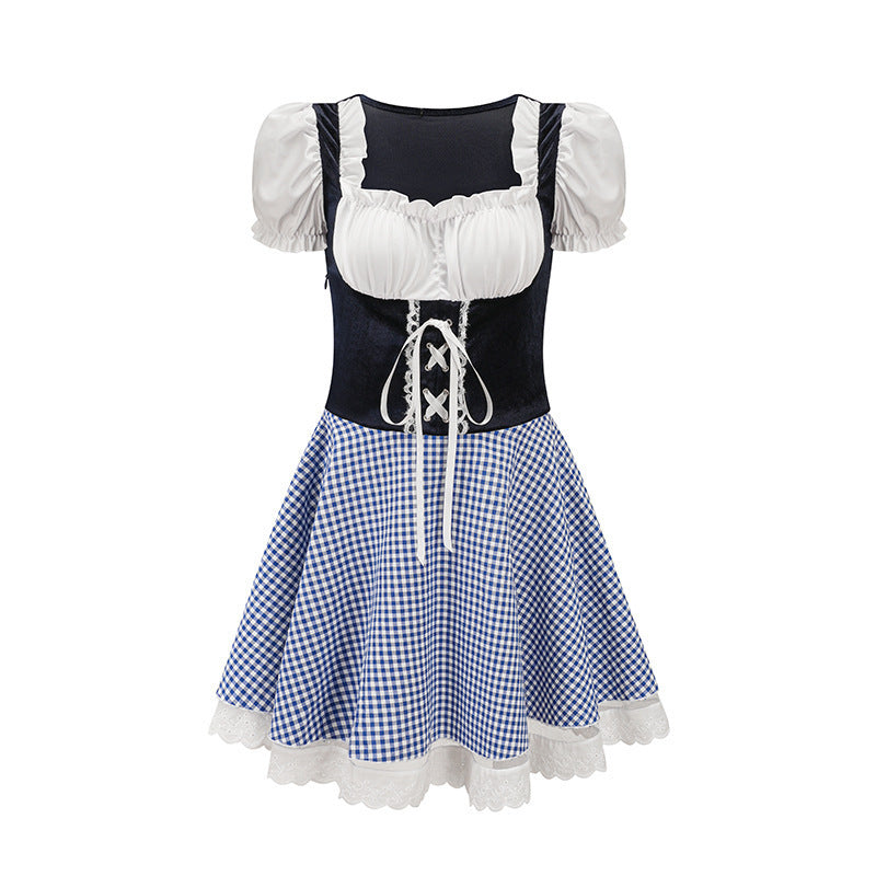 Damen nan tailliertes Trachtenkleid mit geschnürter Miederfront und karierter Rockpartie Drune