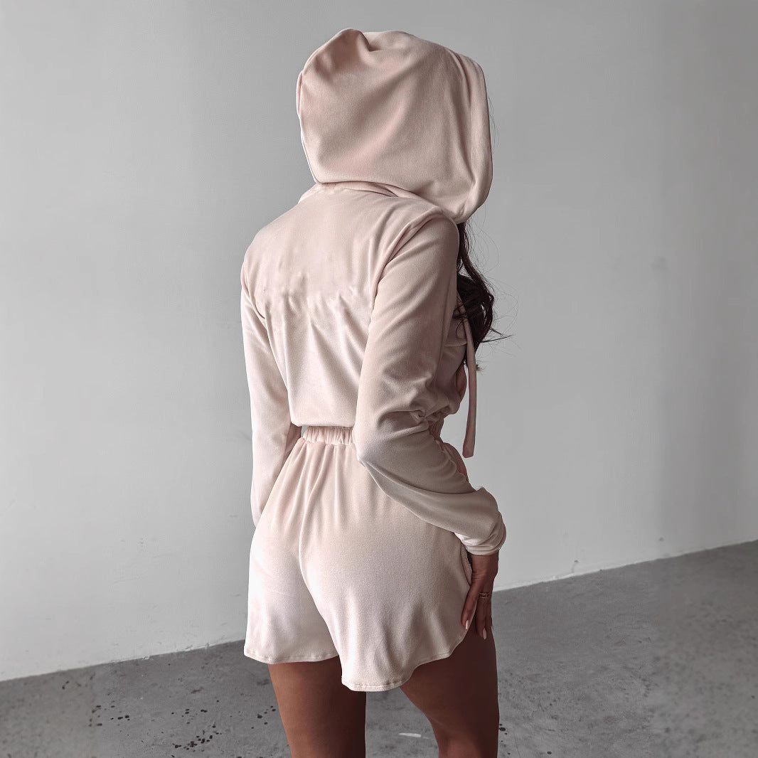 Damen sportlicher Kurzoverall mit modernem Stehkragen und elastischer Taillierung Drune