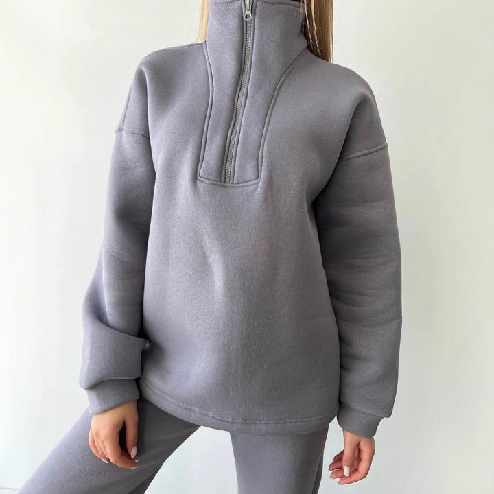 Damen Lockere Sweatshirt- und Jogginghosen-Kombination mit Reißverschluss Drune
