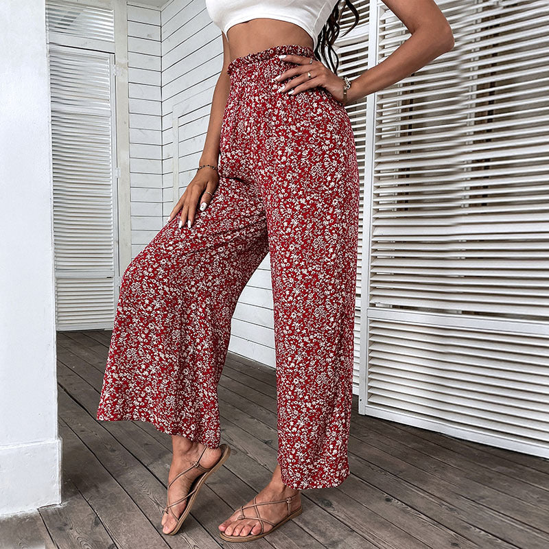 Damen Weite Palazzo-Hose mit floralem Muster und hohen Seitenschlitzen Drune