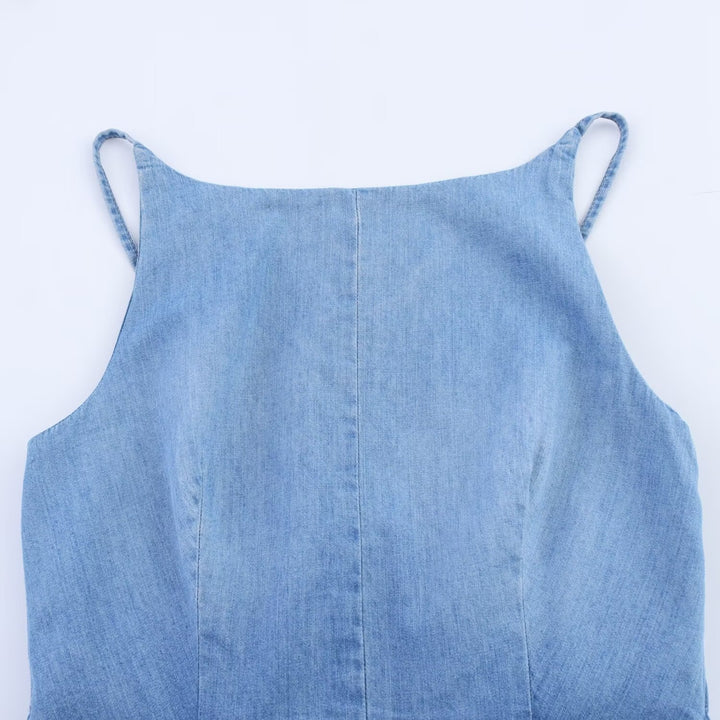 Damen Denim Jumpsuit mit schmalem Schnitt und verstellbaren Trägern Drune