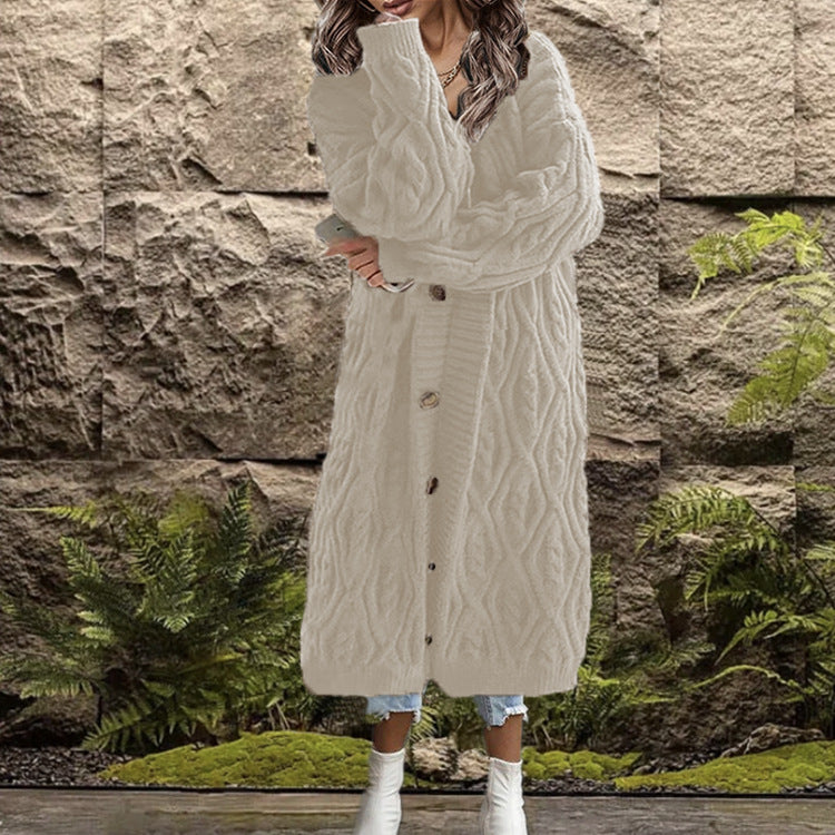 Damen Grobstrick-Kurzjacke mit strukturiertem Zopfmuster und Knopfdetails Drune