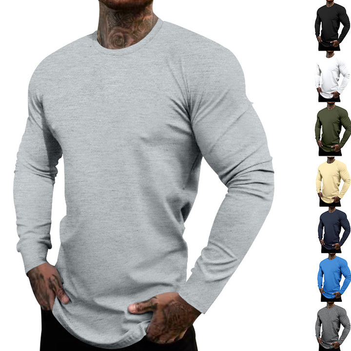 Herren nan figurbetontes Langarmshirt mit Rundhalsausschnitt, elastischem Baumwollstretch und verlängertem Saum Drune