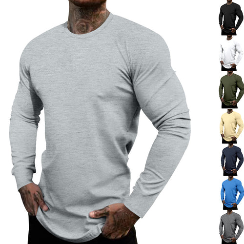 Herren nan figurbetontes Langarmshirt mit Rundhalsausschnitt, elastischem Baumwollstretch und verlängertem Saum Drune