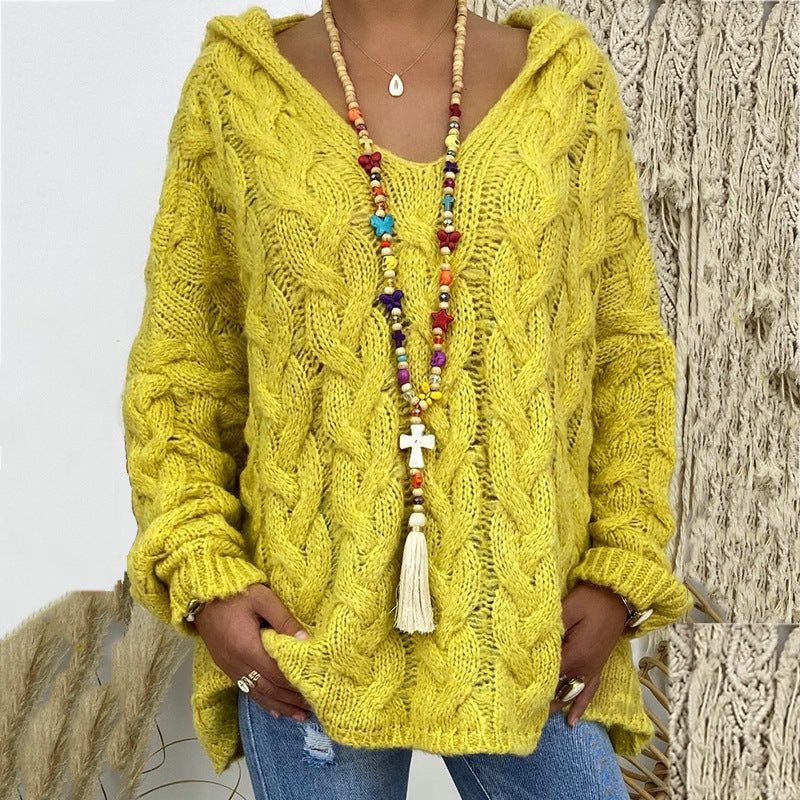 Damen nan grob gestrickter Kapuzenpullover mit Zopfmuster und weitem Oversize-Schnitt Drune