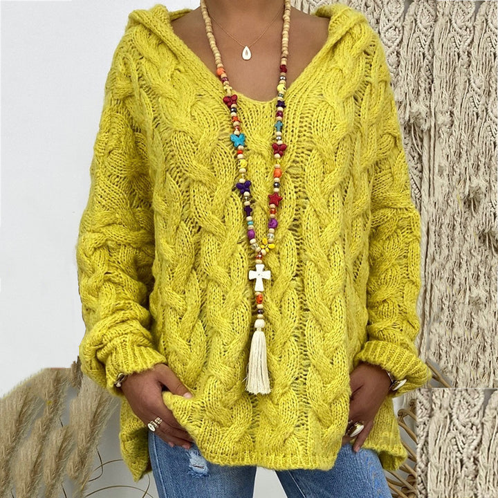 Damen nan grob gestrickter Kapuzenpullover mit Zopfmuster und weitem Oversize-Schnitt Drune