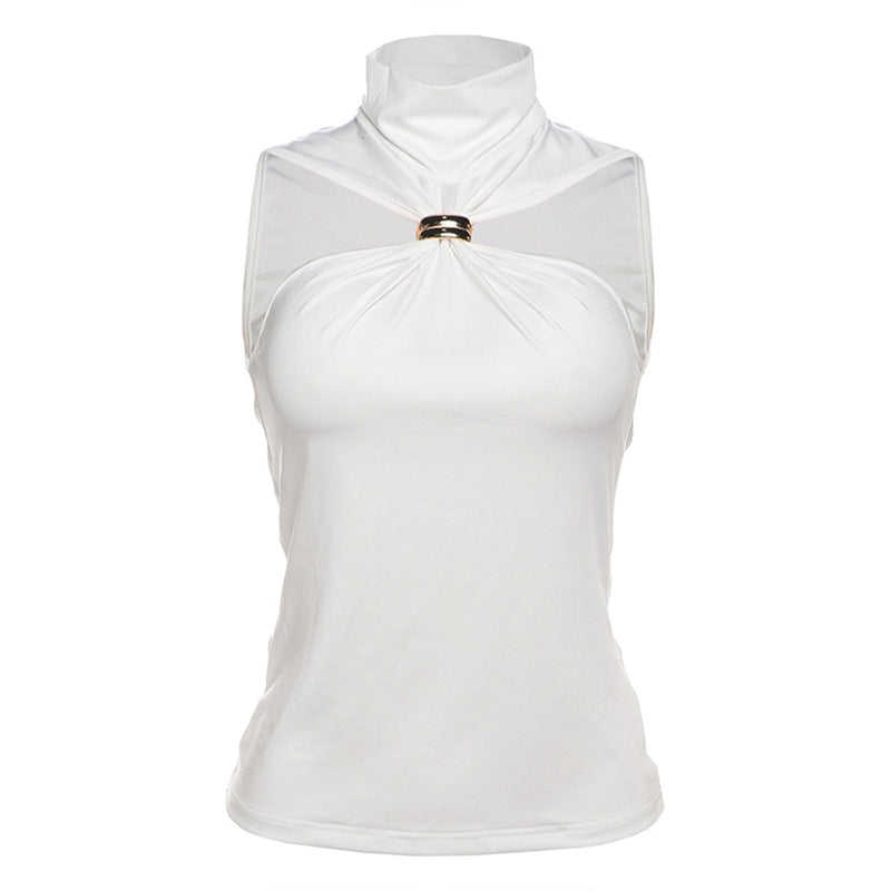 Damen elegantes Top mit hohem Kragen und schlichtem Design Drune