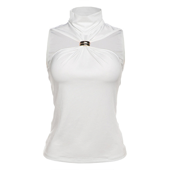 Damen elegantes Top mit hohem Kragen und schlichtem Design Drune
