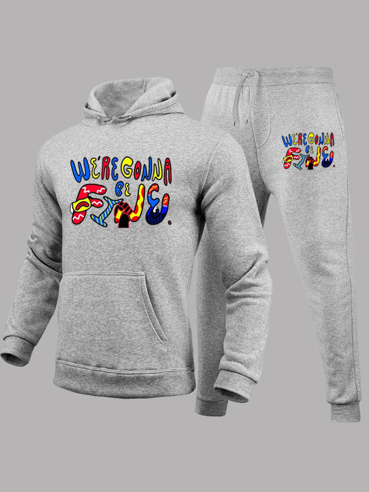 Damen lässiges Hoodie- und Jogginghose-Set mit inspirierendem Schriftzug Drune