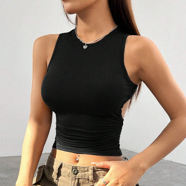 Damen Modisches Cropped-Top mit seitlichem Raffungselement Drune