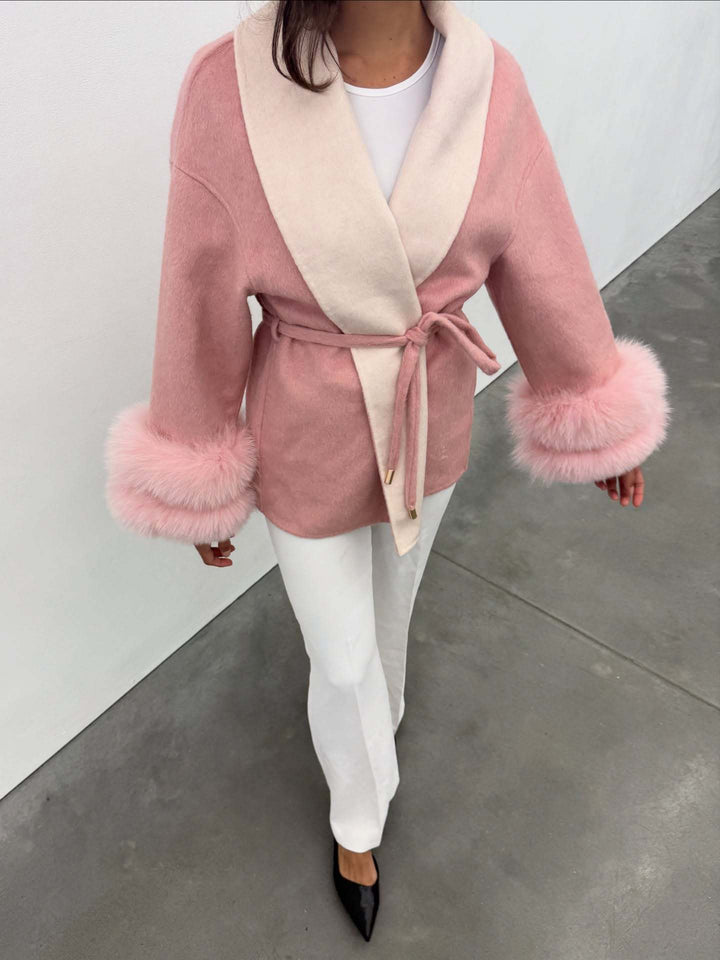 Damen Elegante Kurzjacke mit luxuriösen Fellverzierungen Drune