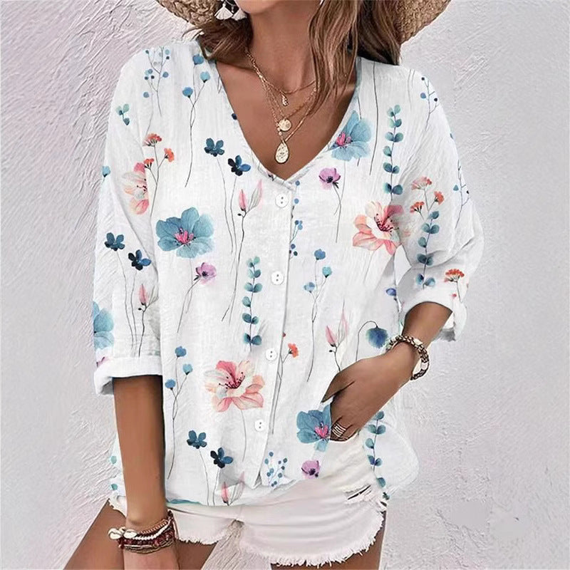 Damen Bluse mit floralem Druck und lässigem Schnitt Drune