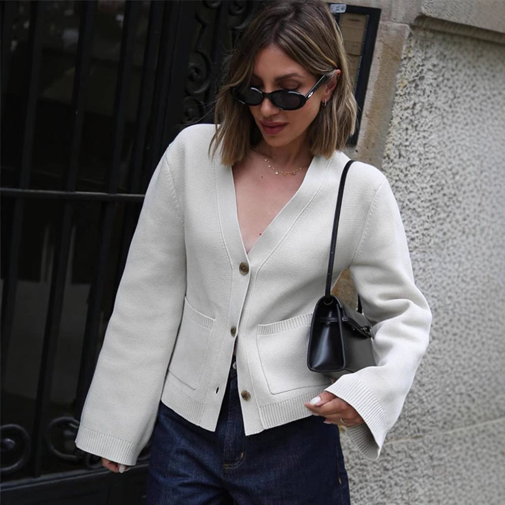 Damen Strickjacke mit voluminösen Ärmeln und praktischen Taschen Drune