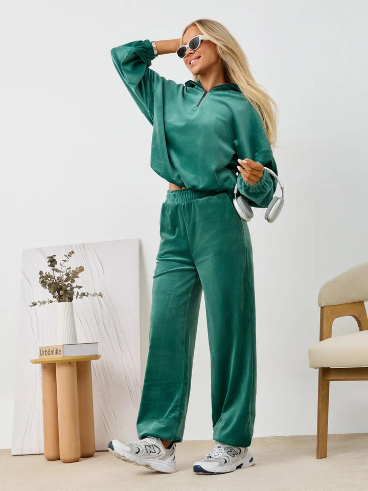 Damen Velours Jogginganzug mit hochgeschlossenem Kragen und elastischen Bündchen Drune
