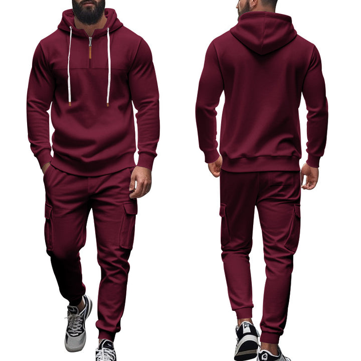 Herren nan Cargo-Jogginganzug mit Halbzip-Kapuzenpullover und tapered Cargohose Drune