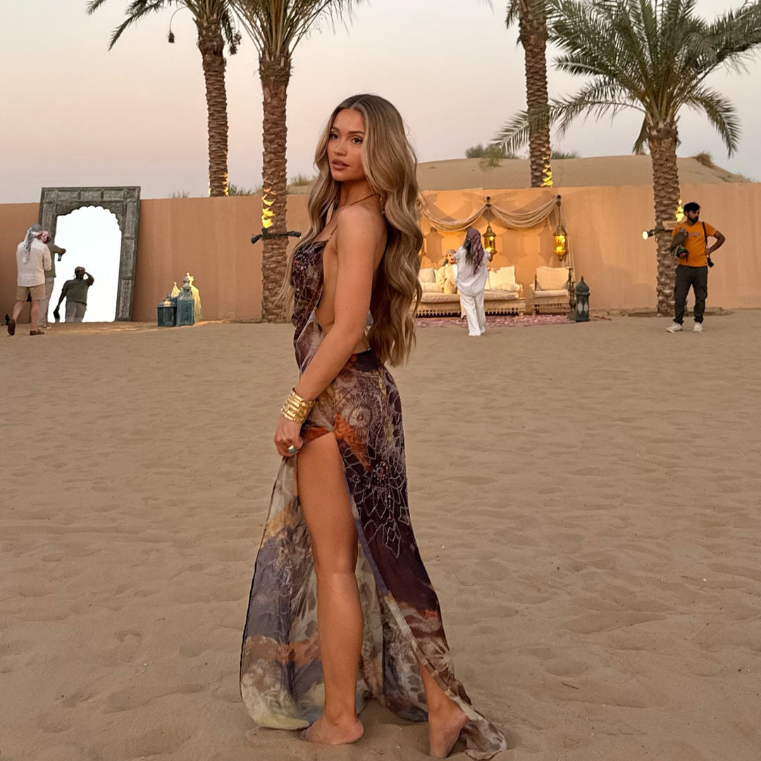 Damen Maxikleid mit anpassbaren Trägern und floralen Mustern Drune