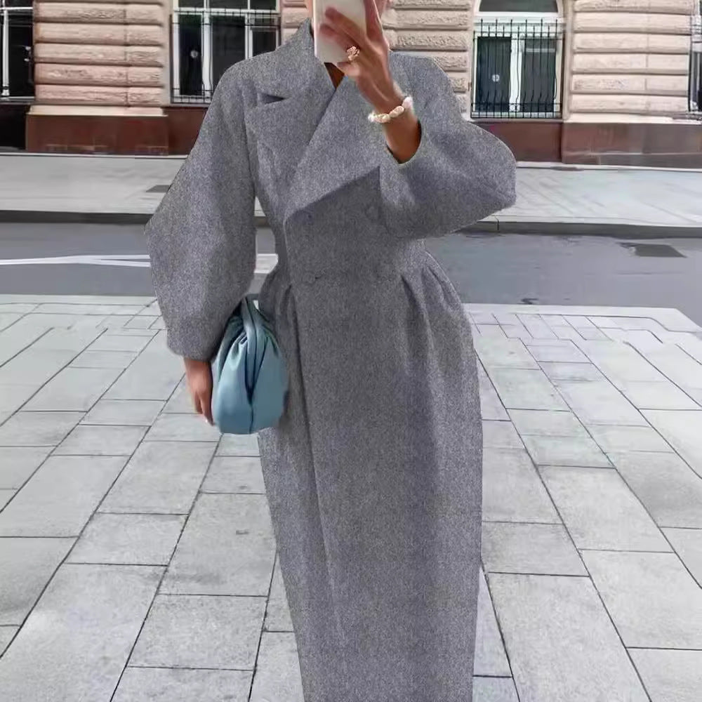 Damen eleganter Trenchcoat mit schimmerndem Finish und stylischem Gürtel Drune