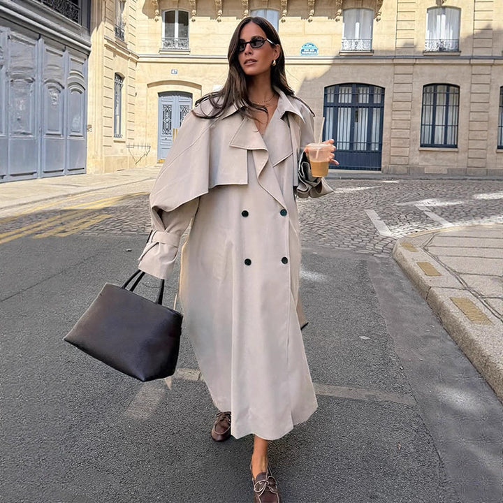 Damen eleganter Trenchcoat mit minimalistischem Design und praktischen Taschen Drune