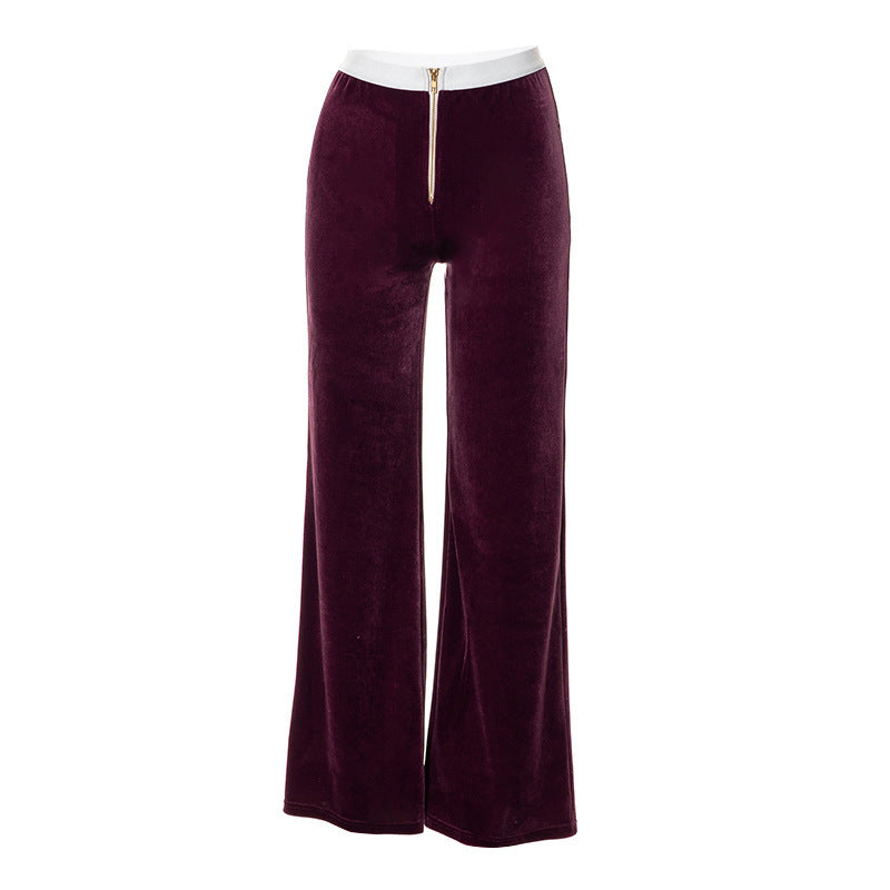 Damen elegante Stoffhose mit hohem Bund und dekorativem Reißverschluss Drune