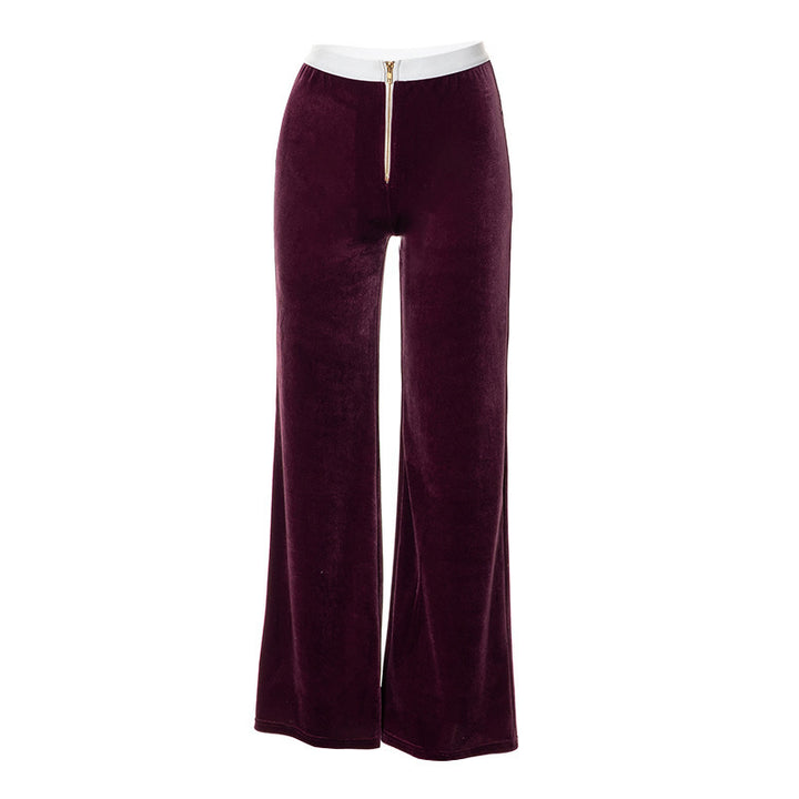Damen elegante Stoffhose mit hohem Bund und dekorativem Reißverschluss Drune